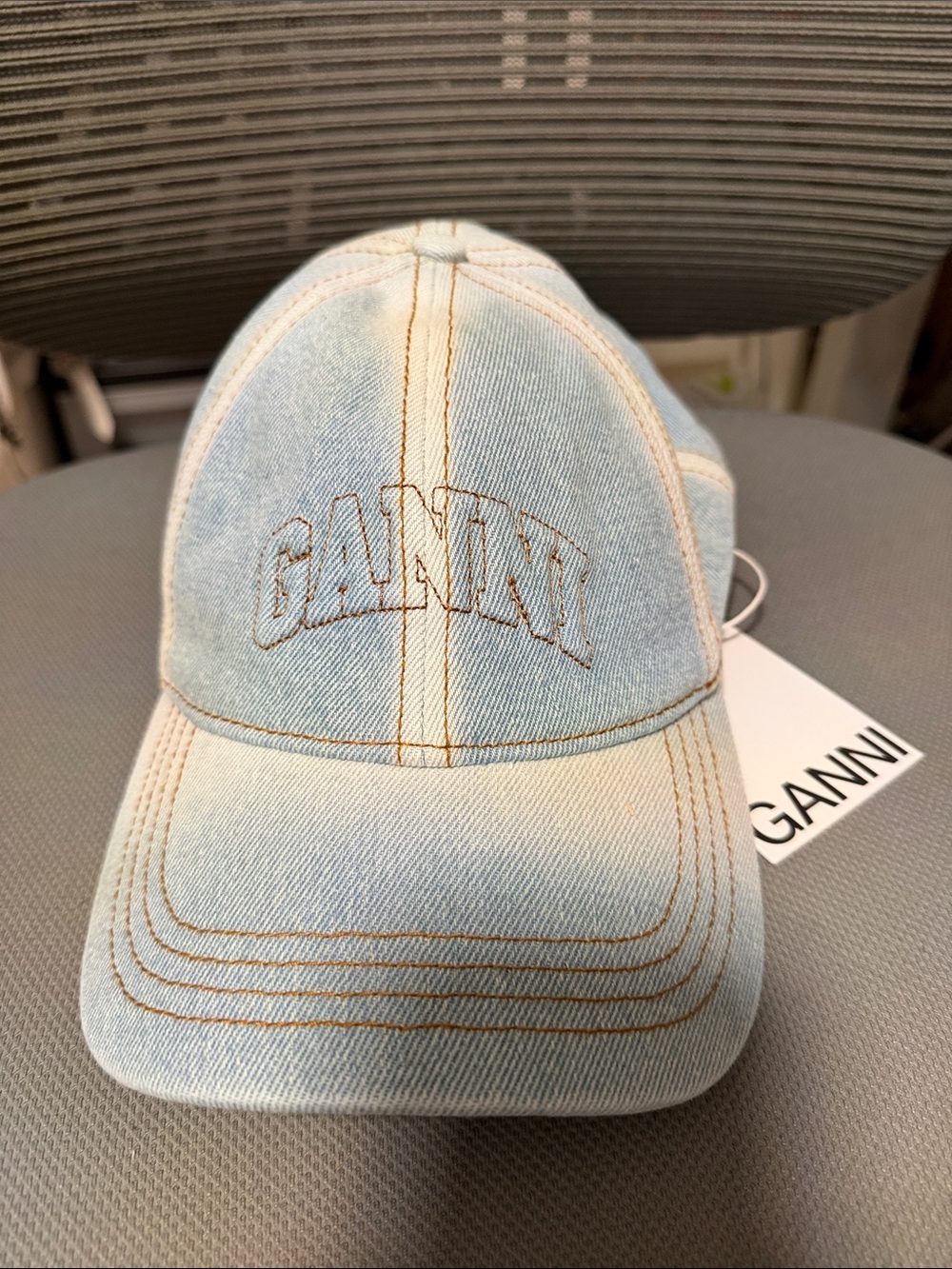 GANNI Light Blue Denim Logo Baseball Cap